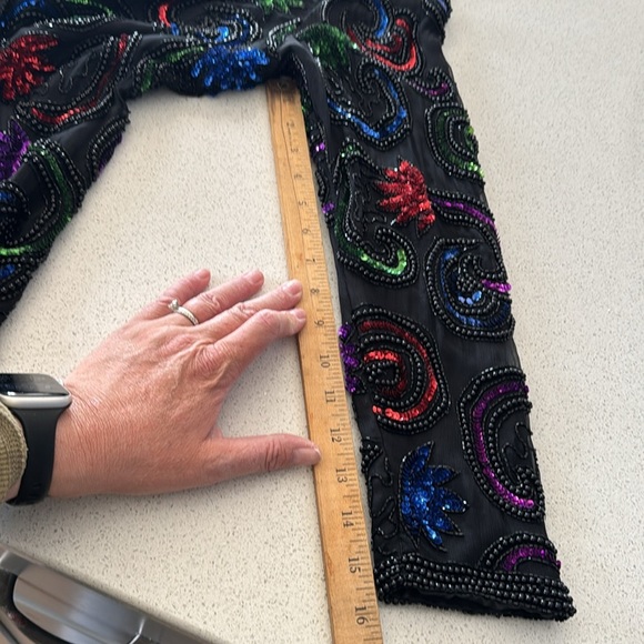 Vintage 80s Silk Sequin Beaded Long Sleeve ART DECO Jacket small India by Carina - Picture 11 of 15